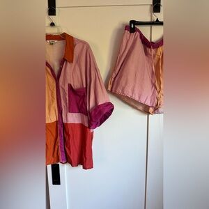 Anthropologie Colorblock Shirt and Shorts Set - Pink, Orange, Purple